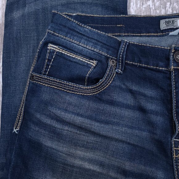 BKE Jeans Mens 36x30 Blue Denim Derek Bootleg Bootcut Dark Wash Western Pants - Picture 5 of 9